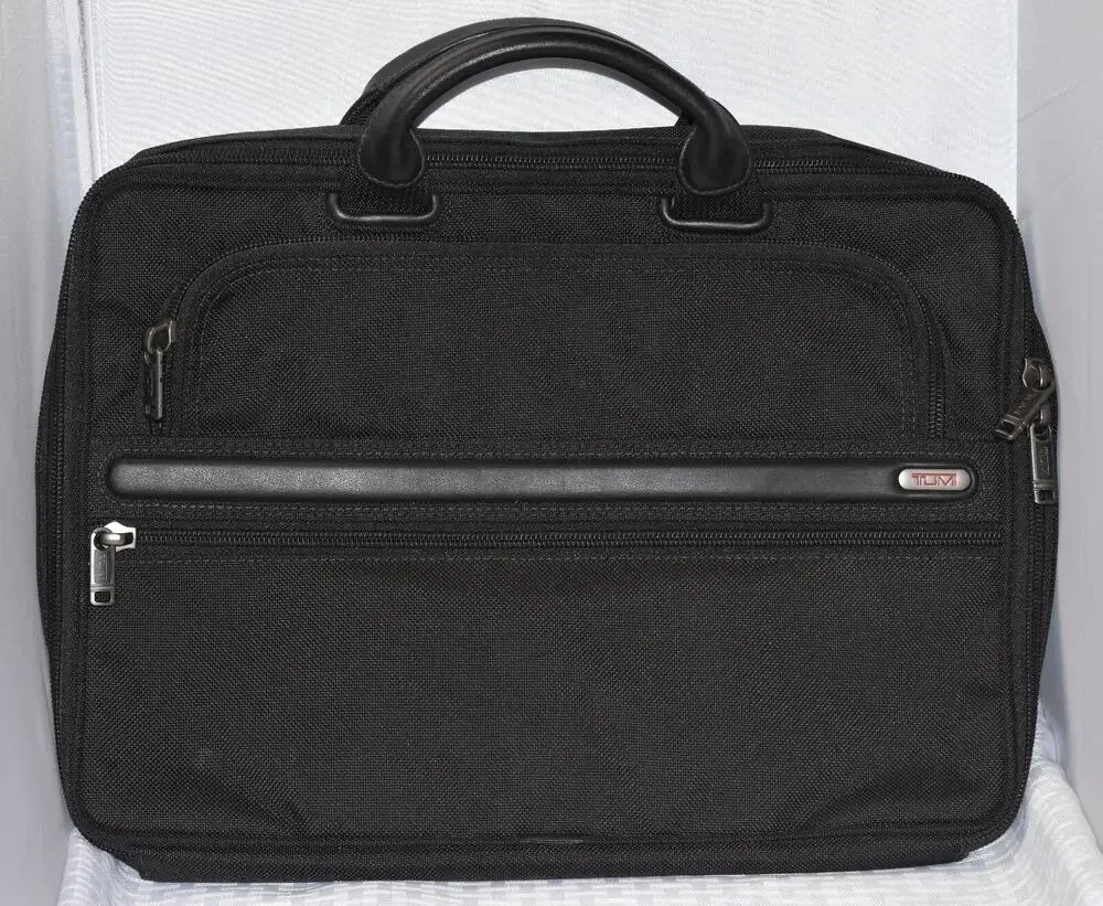 TUMI Padded 15' Laptop Files Soft Briefcase Leather Handles and Multi Pockets